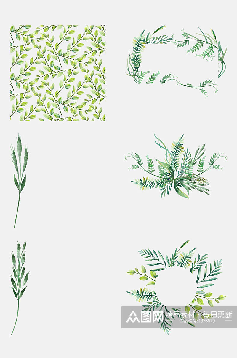 手绘叶子花环水彩植物免抠元素素材素材