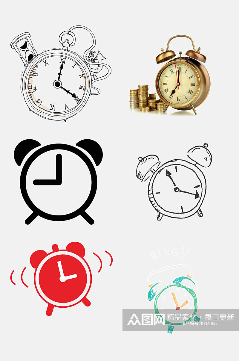 手绘画闹钟时间创意免抠元素素材素材