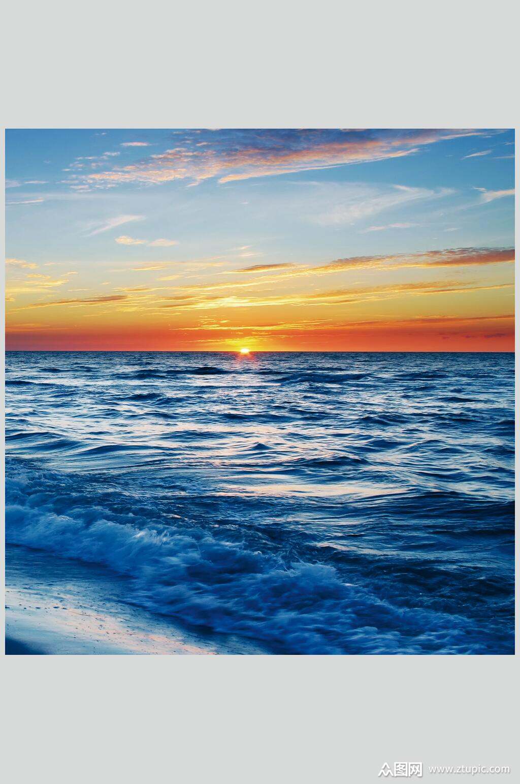 蓝色海上夕阳朝霞图片素材