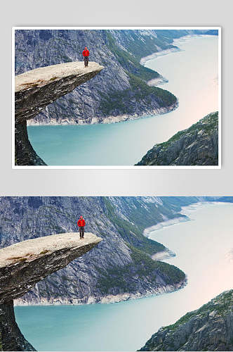 山峰湖泊跳崖风景图片
