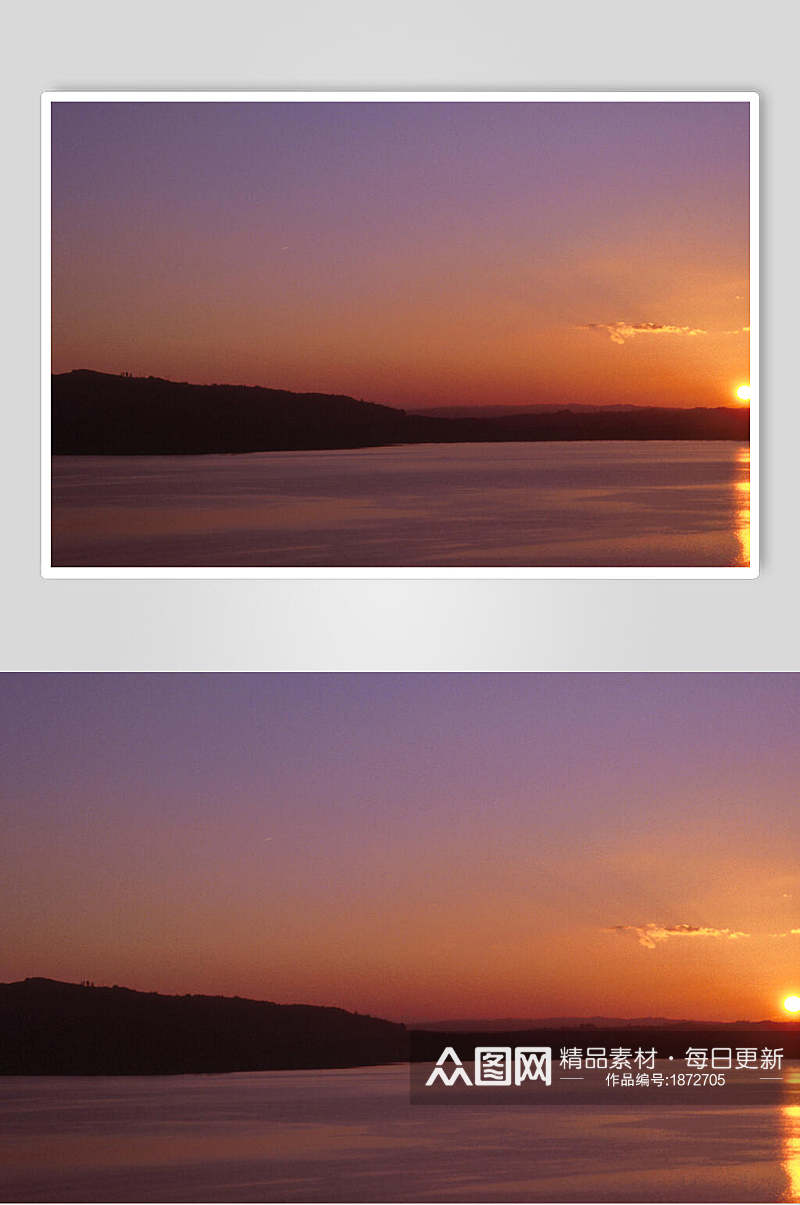 紫色渐变水天一色夕阳朝霞图片素材