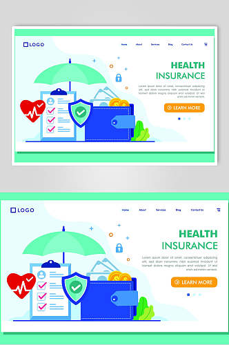 清新扁平化医疗保险插画设计素材
