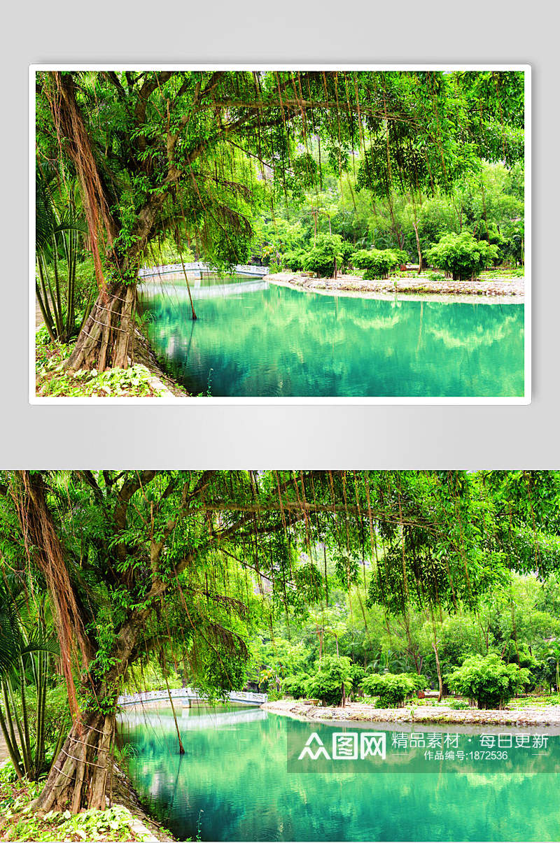 绿色清澈山峰湖泊风景图片素材