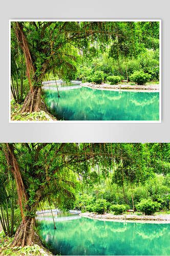绿色清澈山峰湖泊风景图片
