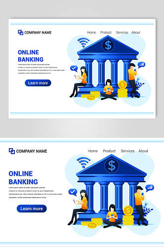 扁平化线上网络银行插画设计素材