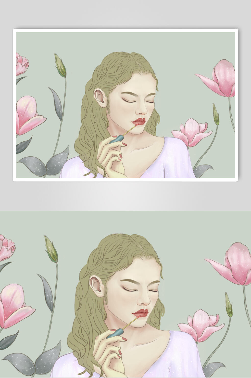 清新文艺口红美容美妆插画素材素材