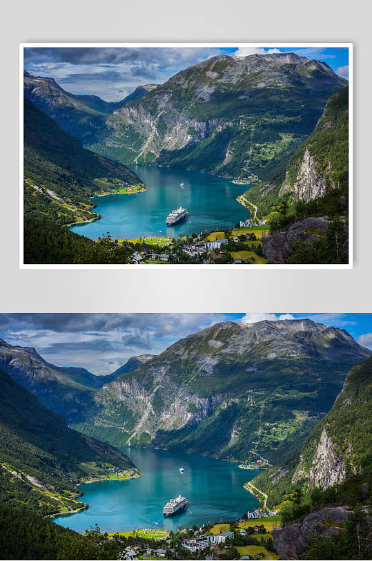 山峰湖泊美景风景摄影图片