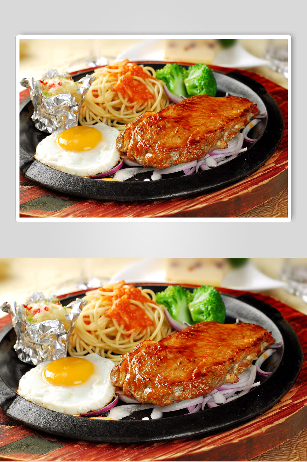 铁板西冷牛排套餐美食图片素材
