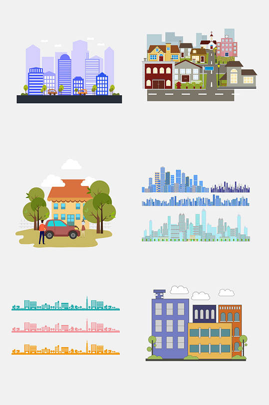 扁平化城市高楼大厦剪影免抠元素