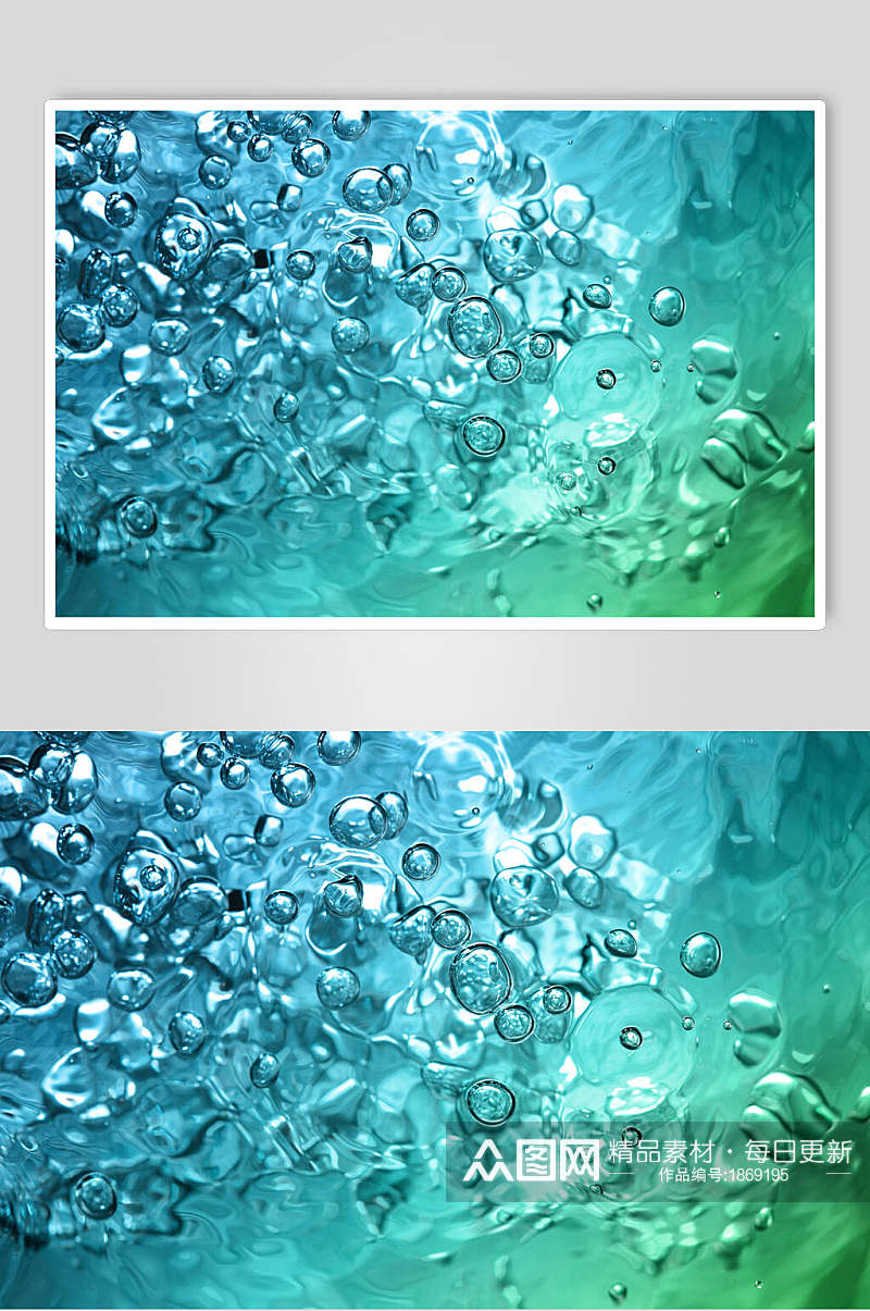 青色渲染透明水珠雨滴图片素材