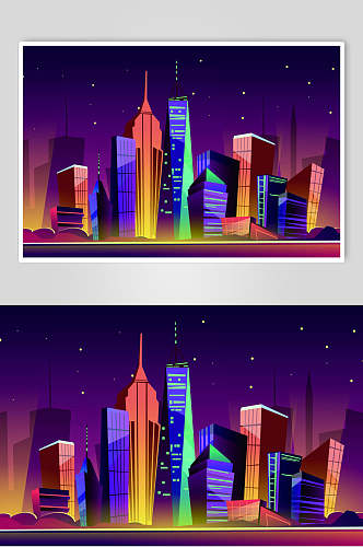 炫彩霓虹灯渐变城市建筑星空设计素材