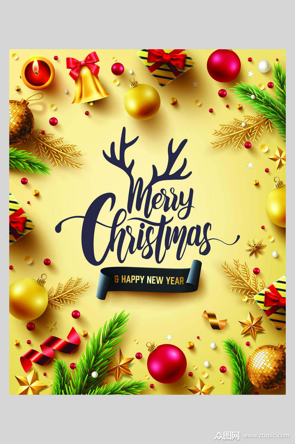 金色绿叶果蔬圣诞节海报