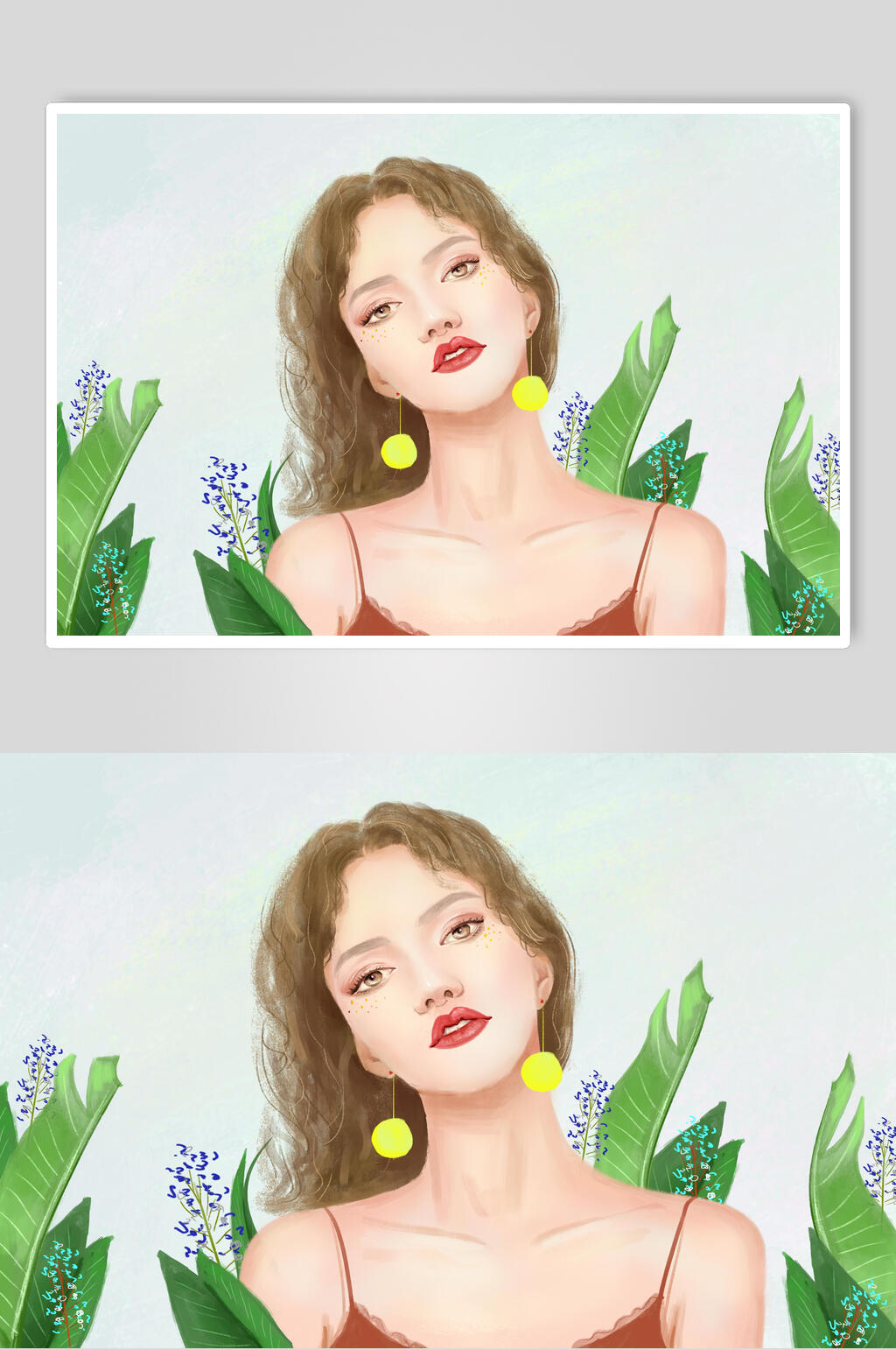 水彩绿色美容美妆插画素材素材