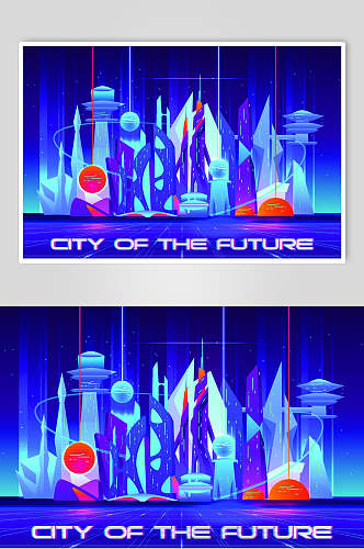 蓝色霓虹灯渐变未来城市建筑设计素材