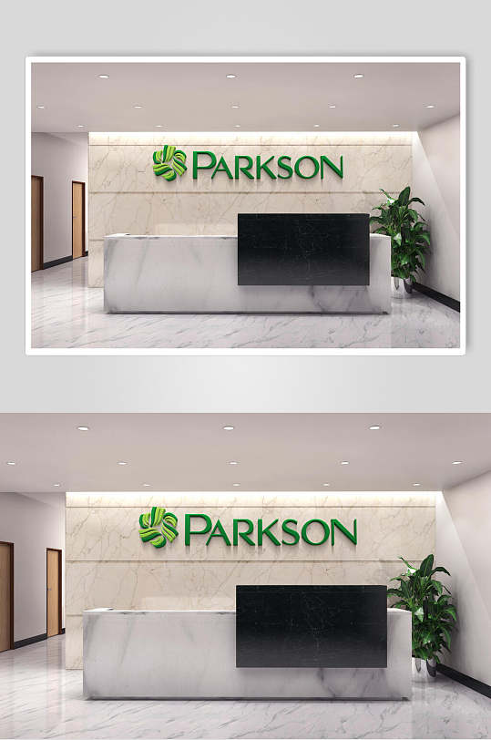 形象墙前台绿色LOGO展示样机效果图-众图网