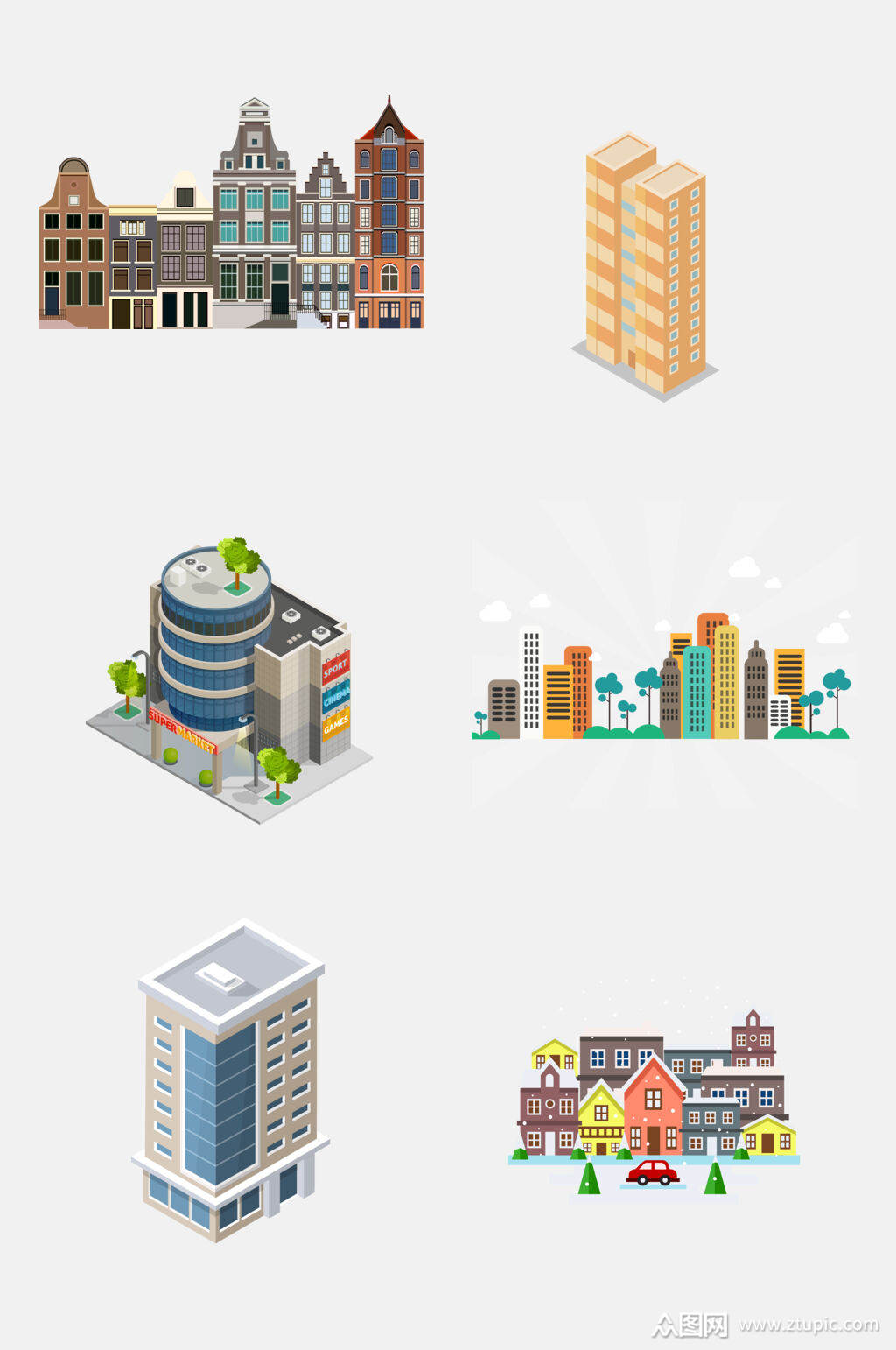 创意卡通楼房免抠设计元素素材