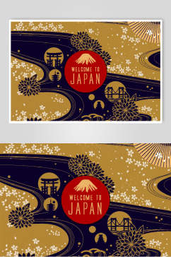 手绘日式旅游插画素材