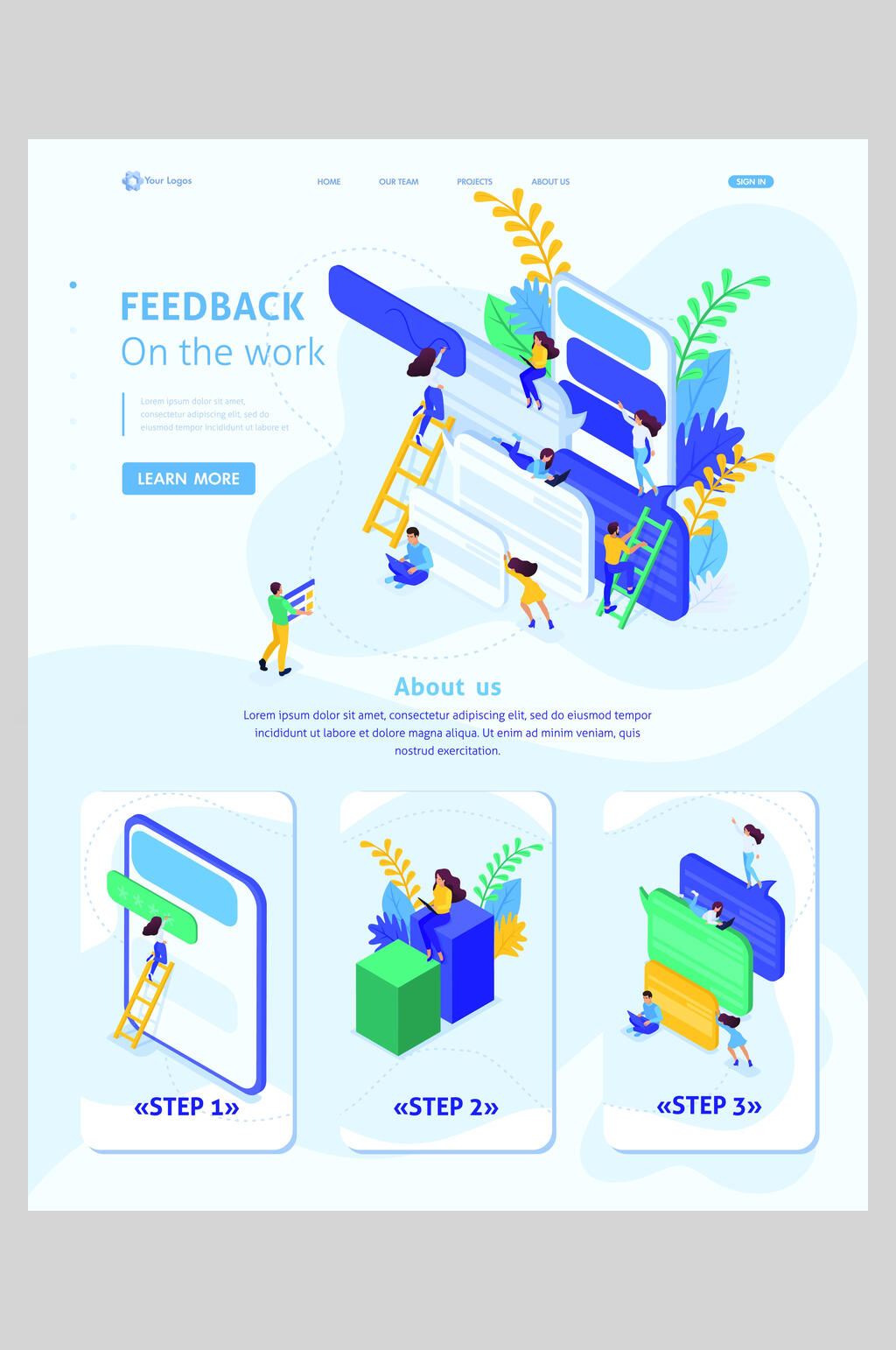扁平化工作反馈插画素材设计素材