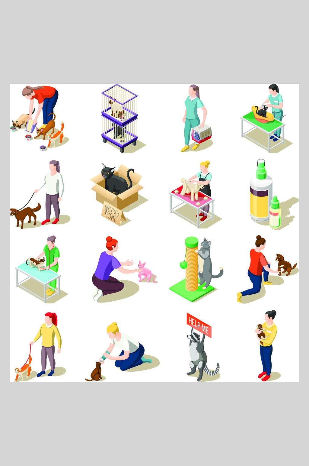 25D多人物场景展示扁平化插画素材