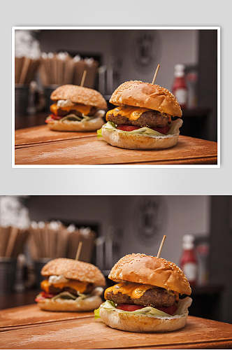 香辣美味汉堡摄影素材图片