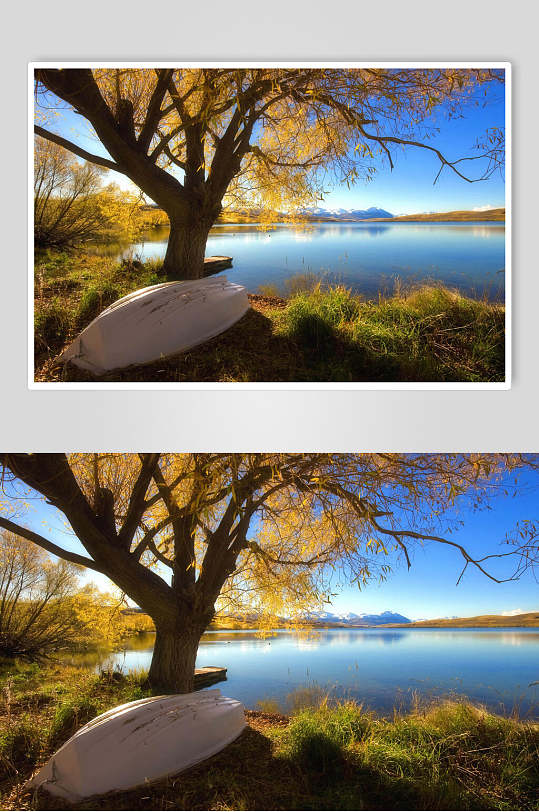 湖光山色树木山峰湖泊风景图片