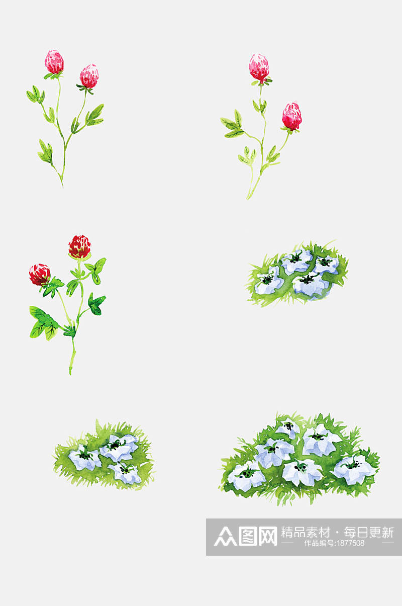 清新水彩绿色小花花卉免抠元素素材素材