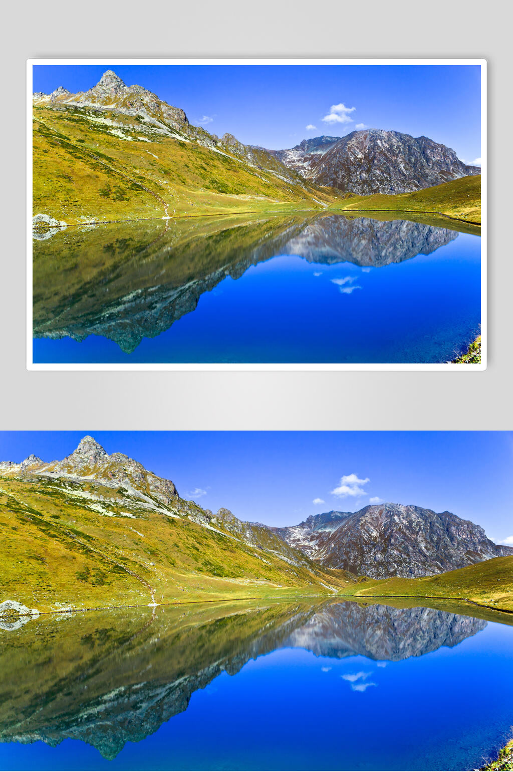 蓝天白云山峰湖泊风景图片素材