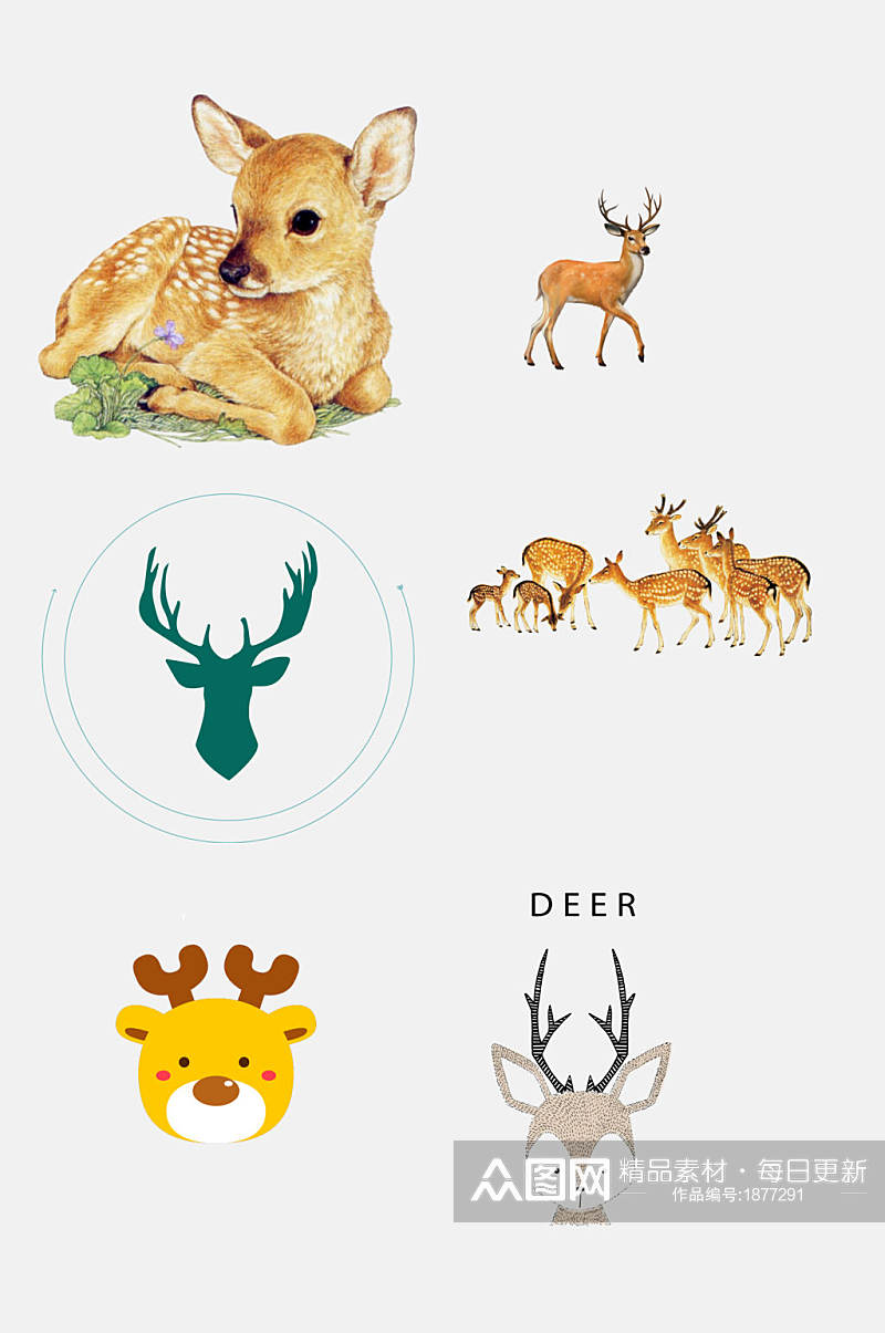 手绘画驯鹿麋鹿动物免抠元素素材素材