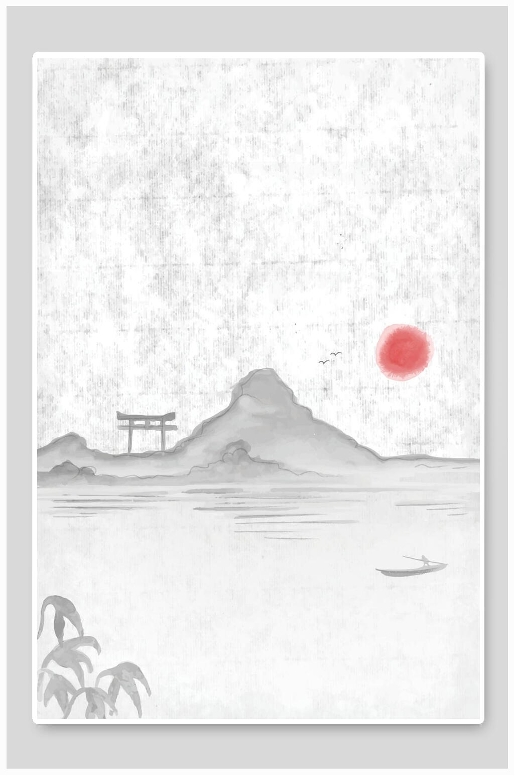 中国风日落江上图背景素材素材