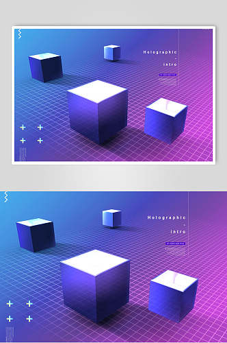 蓝紫色正方体几何渐变立体设计素材