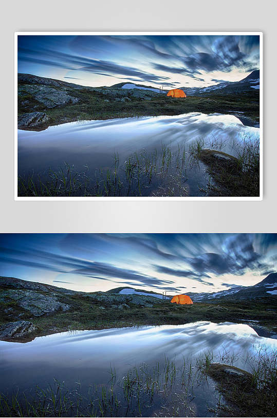 乌云密布山峰湖泊风景图片-众图网