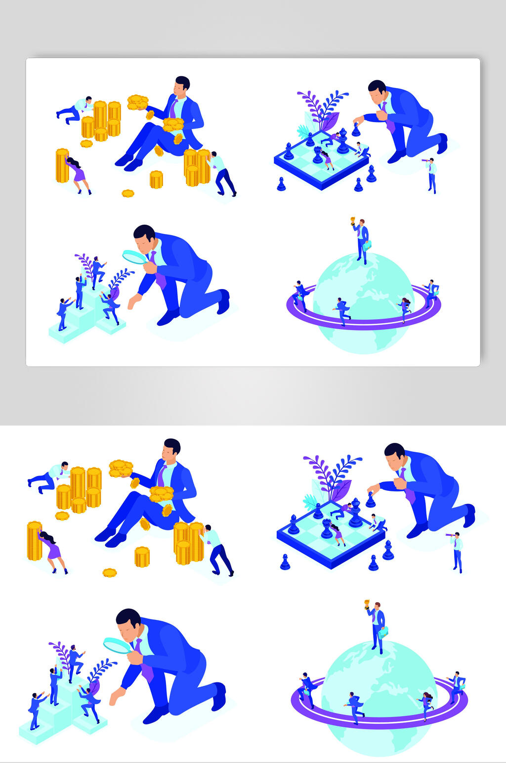 扁平化简洁蓝色金融解决方案插画设计素材素材