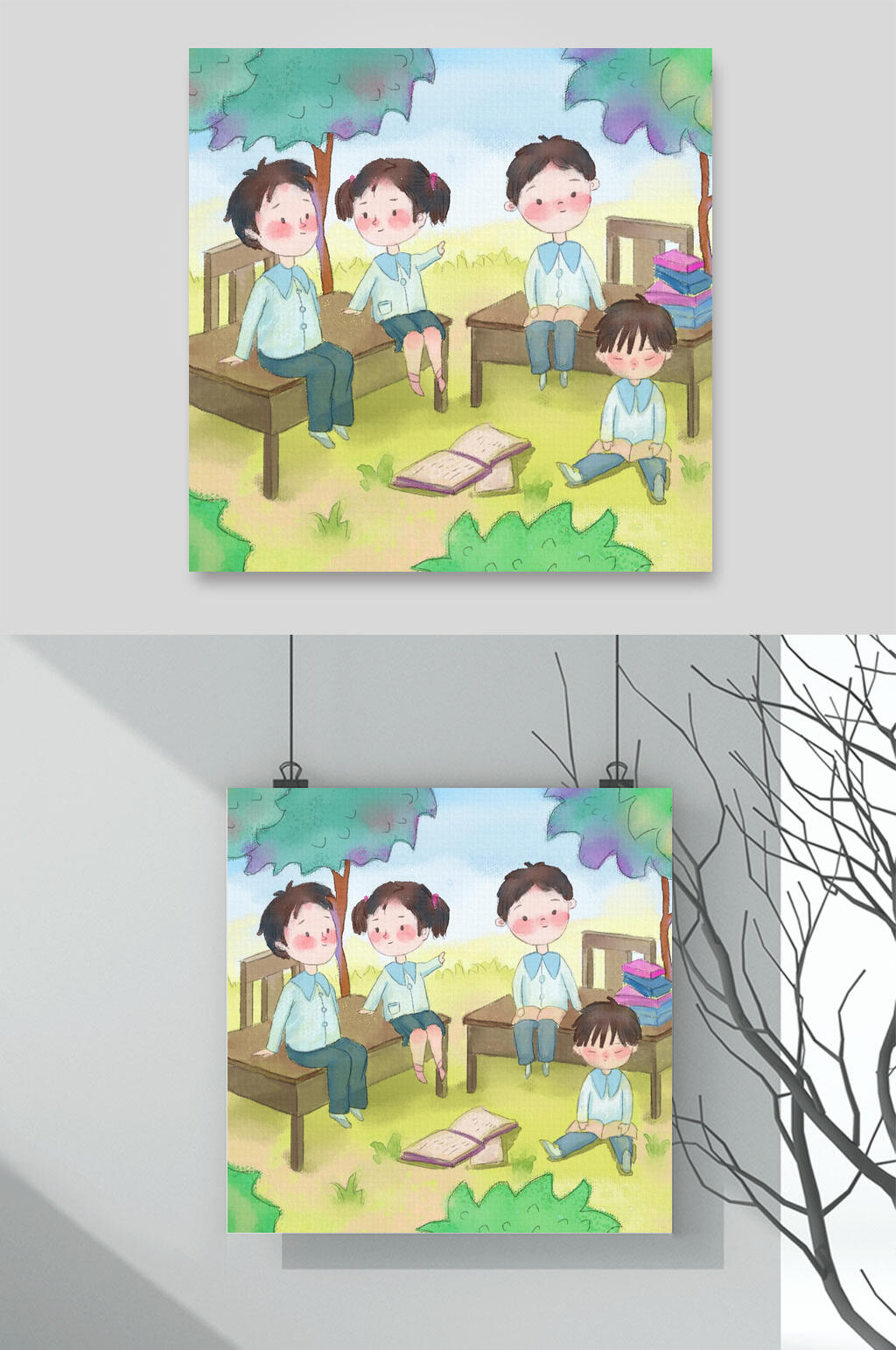 水彩风开学季插画素材素材