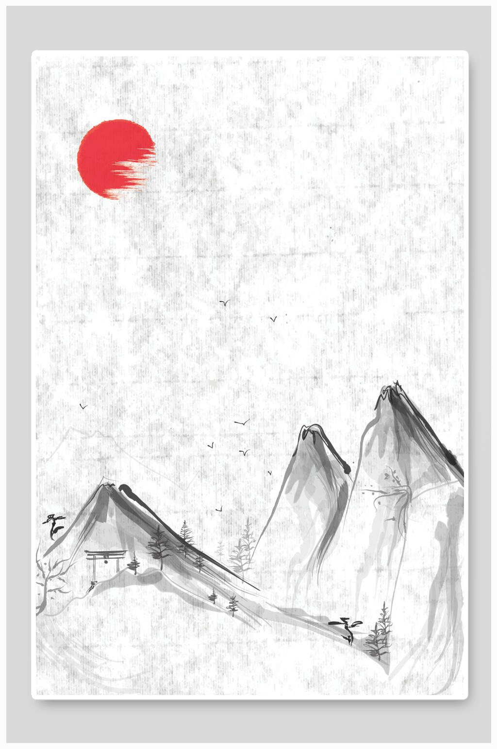 残缺红日中国风背景素材