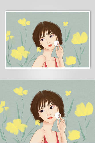 黄色花卉底妆美容美妆插画素材