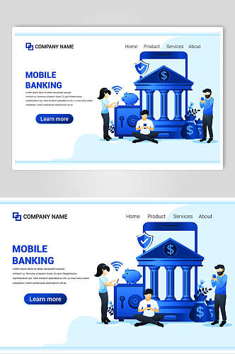 移动银行扁平化插画设计素材