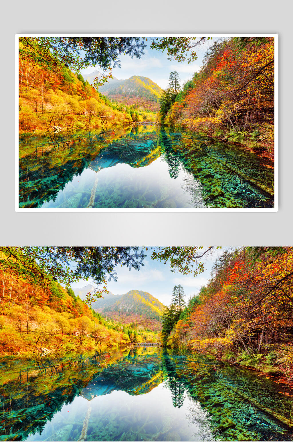 世外桃源倒影山峰湖泊风景图片素材