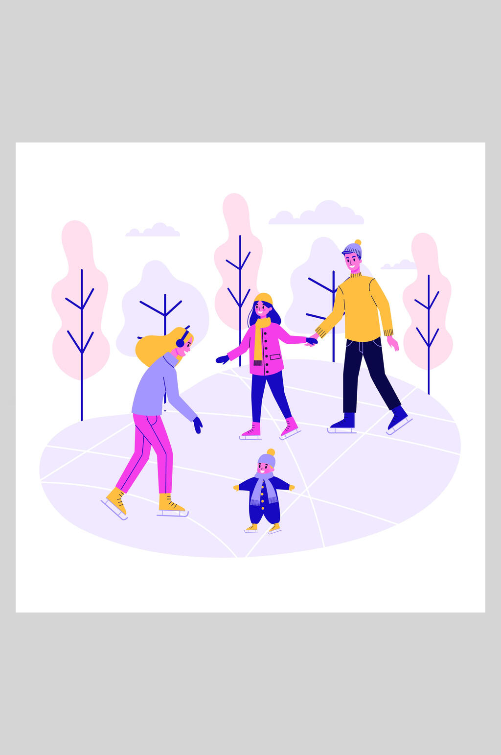 扁平化冬季游玩散步插画设计素材