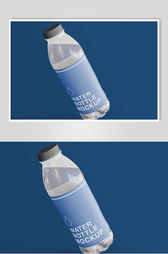 文创蓝色矿泉水瓶标签样机效果图