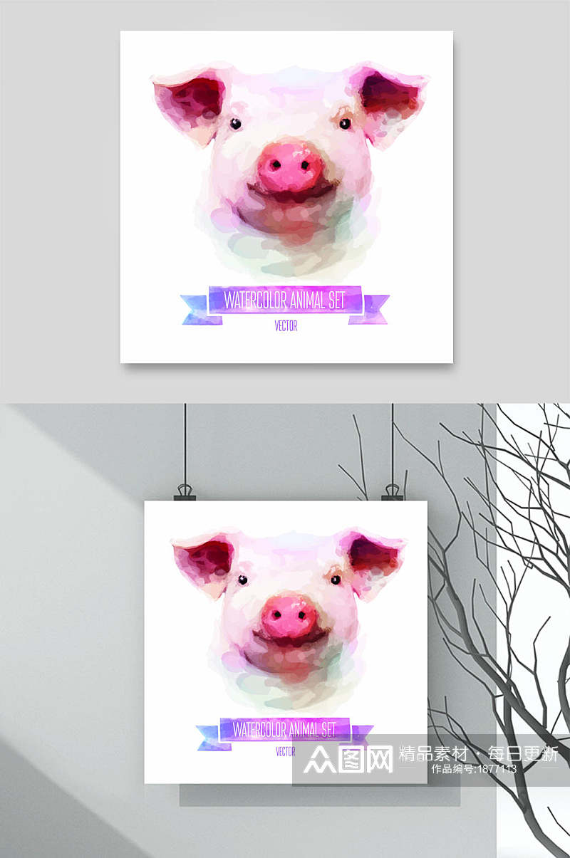 猪动物头像水彩素材素材