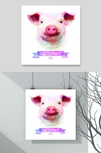 猪动物头像水彩素材