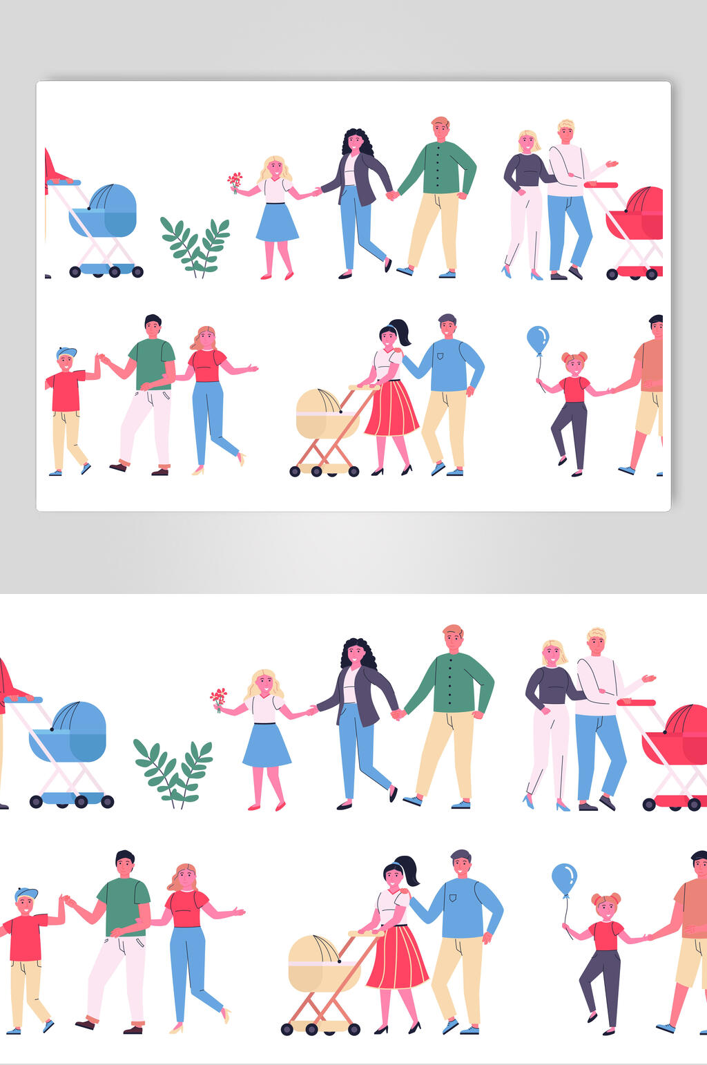 人物逛街旅行插画设计元素素材