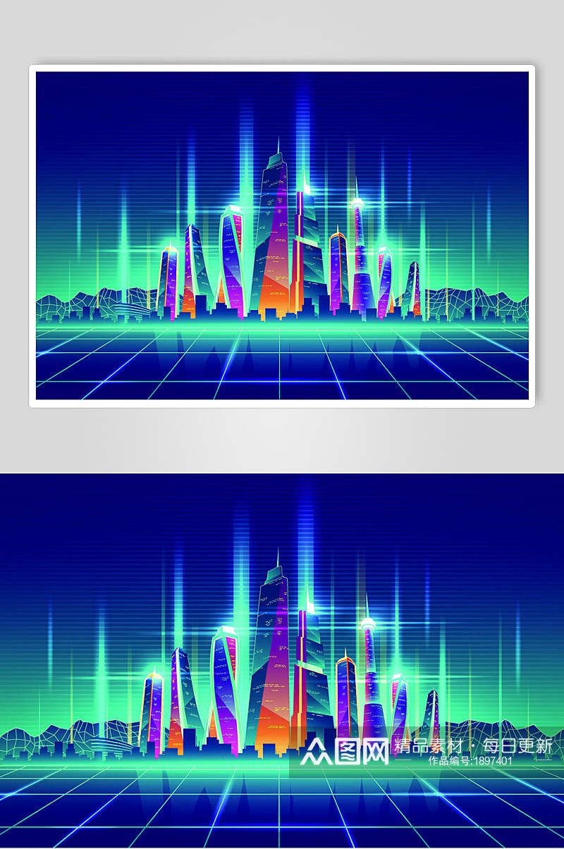 时尚霓虹灯渐变城市建筑灯光设计素材素材
