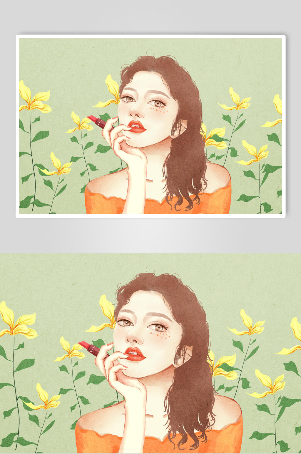 清新口红美容美妆插画素材素材
