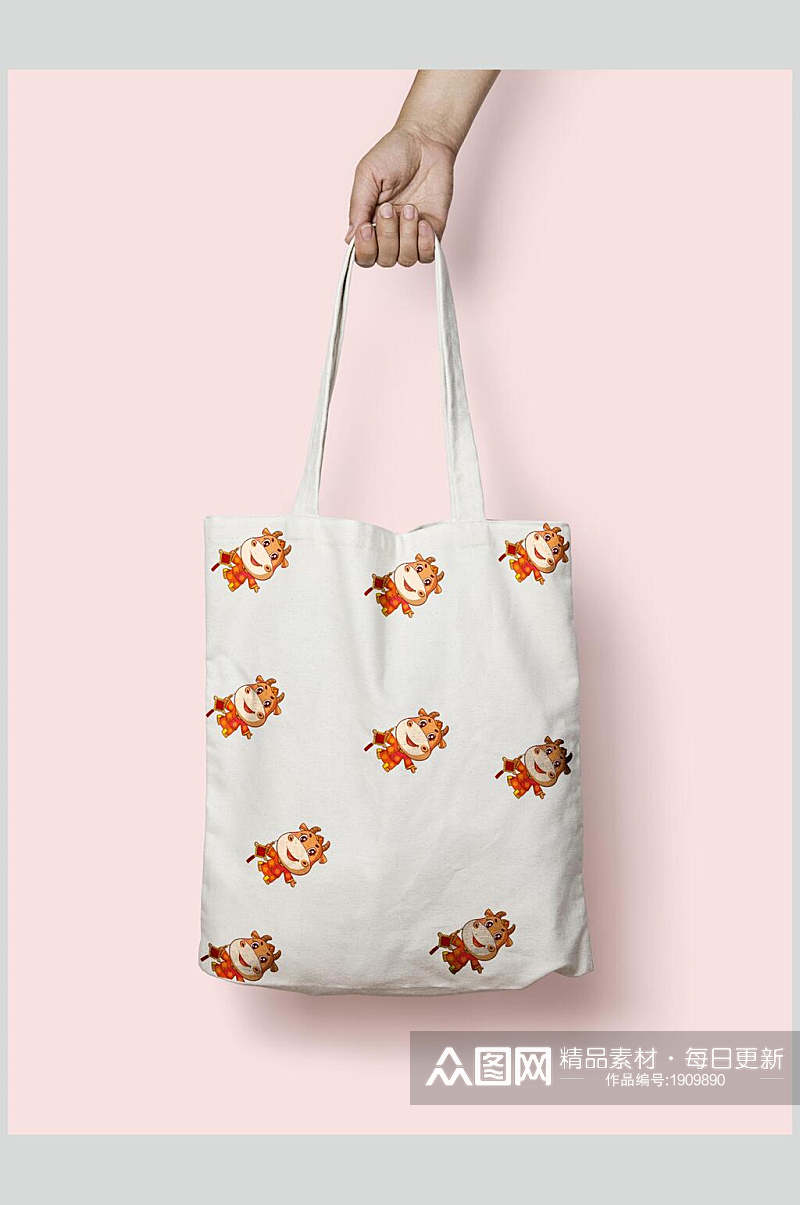 卡通可爱餐厅手提袋样机效果图素材