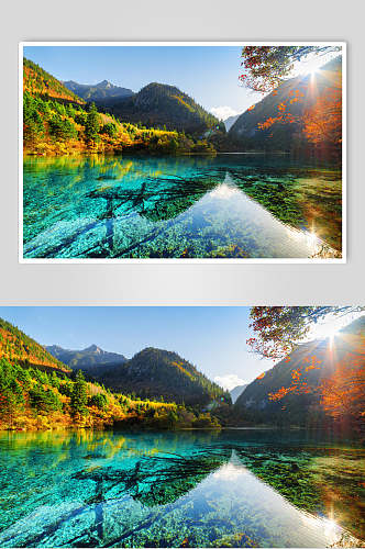 山峰湖泊山水风景摄影图片