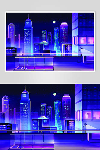 霓虹灯渐变城市建筑高速路设计素材
