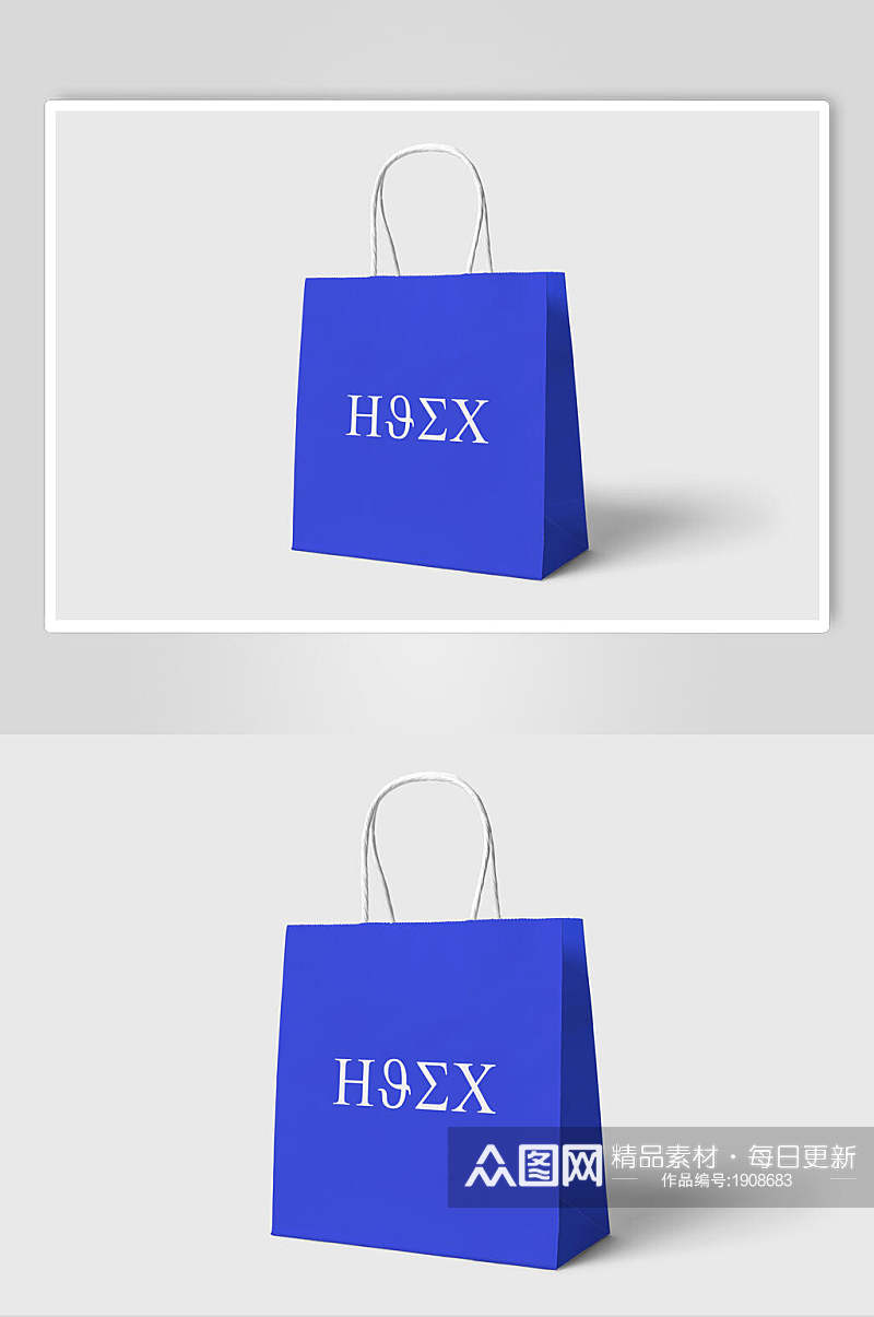 蓝色简洁手提袋样机设计效果图素材