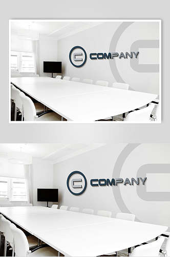 白色时尚形象墙会议室LOGO展示样机效果图