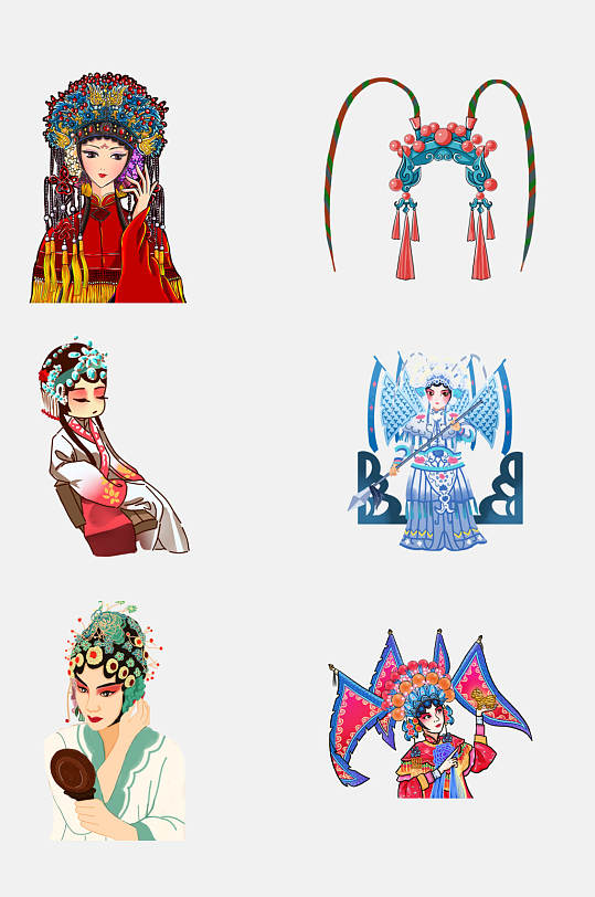 手绘戏曲脸谱人物形象元素立即下载卡通戏曲人物服饰脸谱元素立即下载